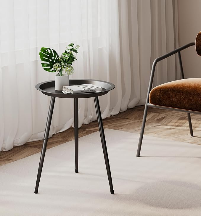 SYQ Small Black Side Table,Modern Round Metal end Table,Simple Circle Accent Table for Outdoor Living Room Bedroom Bathroom Office