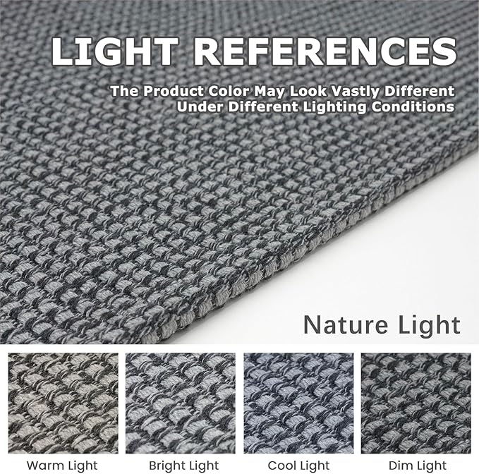 KOZYFLY Long Runners for Hallways 3x12 ft Washable Kitchen Runner Non Slip Rubber Backed Hallway Rugs Cotton Entryway Runner Rug Floor Carpet for Indoor Hall, Backdoor, Kitchen, Grey/Dark Grey