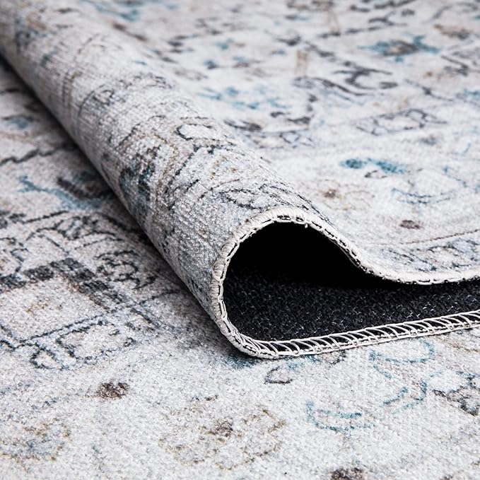Bloom Rugs Washable Non-Slip 2x3 Rug - Seashell/Teal Blue Traditional Oriental Area Rug for Living Room, Bedroom, Dining Room, and Kitchen - Exact Size: 2' x 3'
