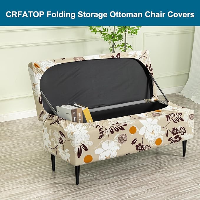 CRFATOP Printed Rectangle Ottoman Stool Cover Stretch Folding Storage Footstool Bench Slipcovers Upholstered Foot Chest Chair Covers Washable Entryway Furniture Protector with Elastic Bands,L,05