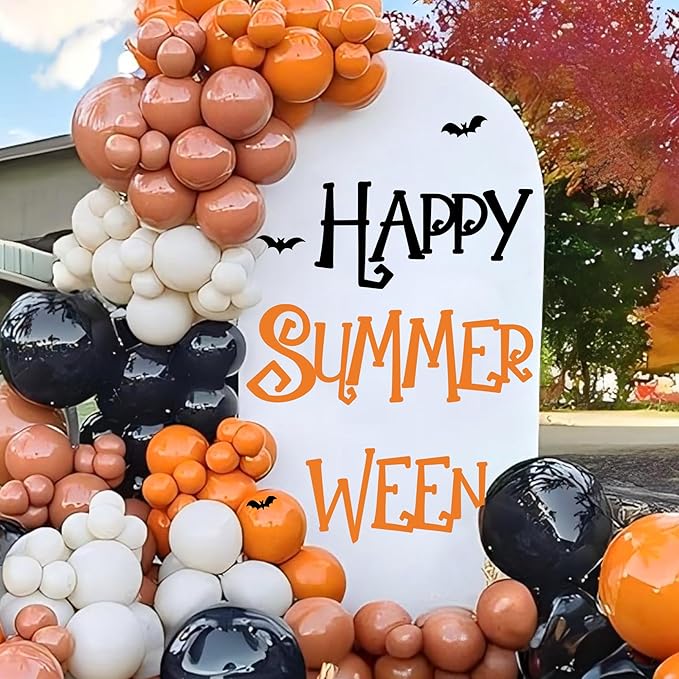 Happy Halloween Party Sign Decals for Backdrop Summerween Party Decorations Decal Halloween Wall Decor Vinyl Sticker Summer Halloweens Bats Vinyl Letters Signs Birthday Bachelorette Banner Supplies
