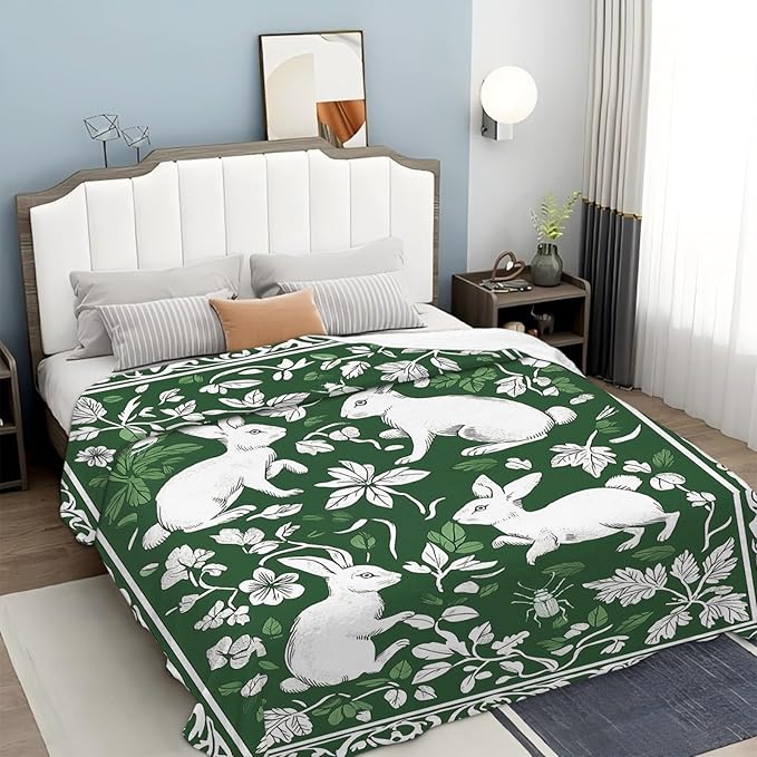 Tijuboni Rabbit Throw Blanket - Botanical Hare Insect - Bunny Gifts for Girls Women Boys Men Kids Adults Soft Flannel Fleece Blanket for Couch Sofa Bed Home Decor 60"x80"