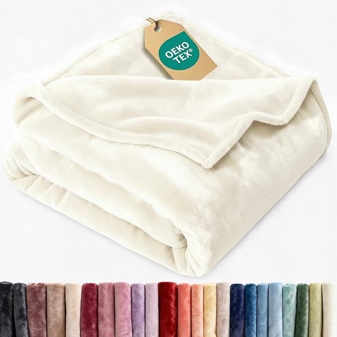 Ultra Soft Fleece Blanket King Size - Flannel Fleece Luxury King Blanket - Lightweight for Couch Bed Chair - Thick, Warm and Breathable - All Season Cozy Fuzzy, Anti-Static Microplush Bedding, Ivory