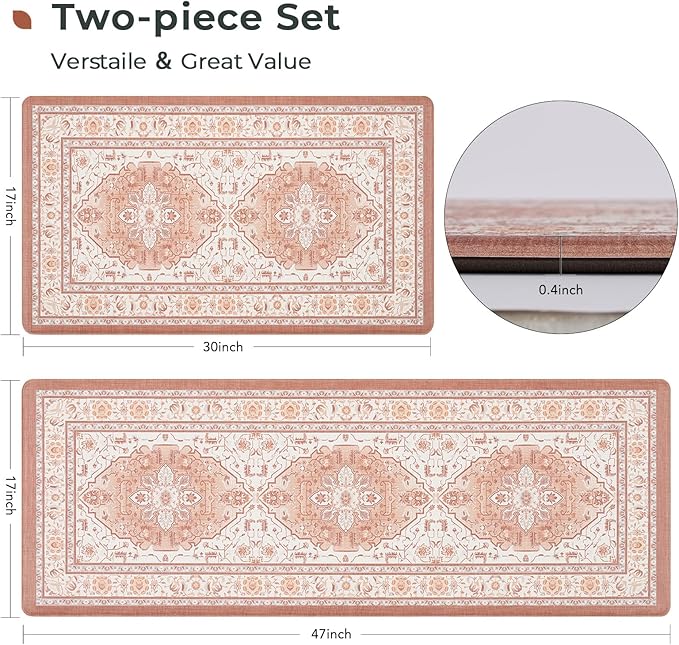FRESHMINT Anti Fatigue Kitchen Mats Set 2 PCS, Waterproof & Non-Skid Medallion Kitchen Rugs, Cushioned Kitchen Floor Mats for Standing Washable Comfort Kitchen Runners for Lanudry, Office, Sink