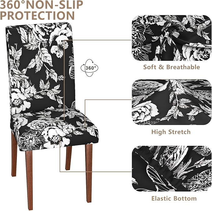 Stretch Dining Chair Covers Set of 6,Floral Print Chair Covers,Soft Removable Washable,Pet Friendly Furniture Protector,Universal Chair Slipcovers for Home, Kitchen,Ceremony Dining Room Seat
