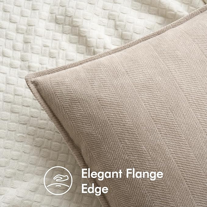MIULEE Pack of 2 Beige Decorative Pillow Covers 22x22 Inch Soft Chenille Luxurious Couch Throw Pillows Farmhouse Cushion Covers Euro Shams with Elegant Design for Sofa Bedroom Living Room Home Decor