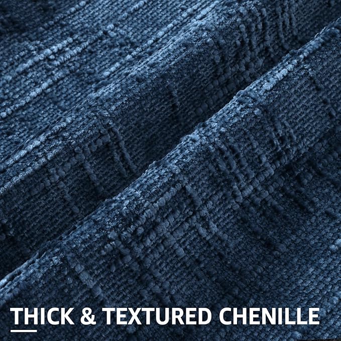 decorUhome Navy Blue Chenille Throw Pillow Covers 18x18 Set of 2 Thick Textured Slubby Couch Pillow Covers Farmhouse Accent Modern Neutral Decorative Pillow Cases for Bed Sofa Living Room