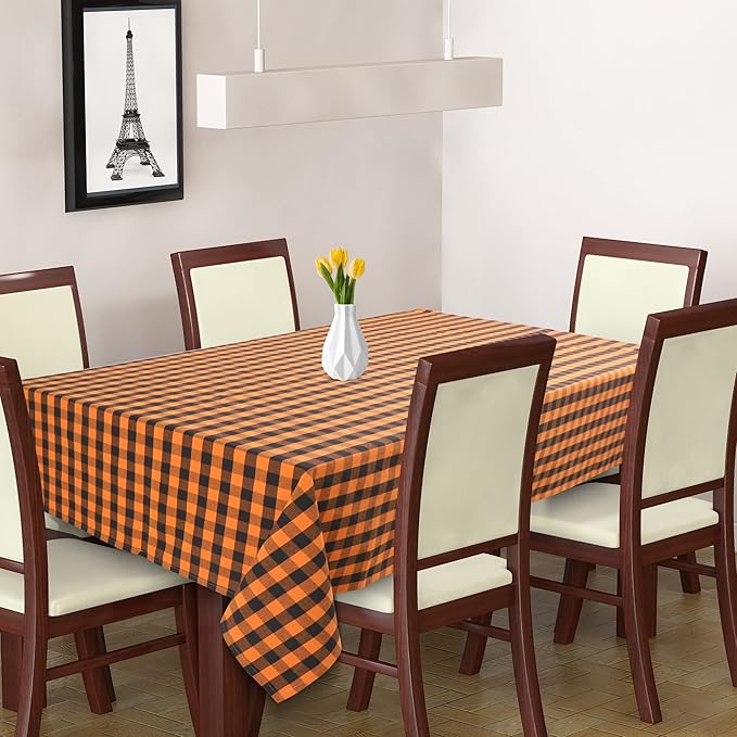 Urban Villa Halloween Tablecloth Buffalo Check Table Cloth Tabletop Cover Kitchen Dining Tablecloth Size- 60"X84"100% Cotton Ideal for Parties Wedding Holiday Dinner Orange/Black Rectangle 6-8 Seats