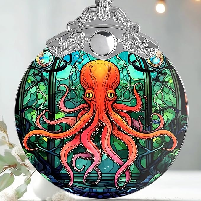 Stained Glass Christmas Ornament, Jocidea Octopus Christmas Decorations, Christmas Tree Ornament, Octopus Lovers Gifts, Holiday Decor and Xmas Gifts Ideas