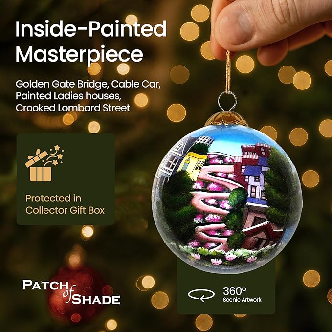 Best Sights of San Francisco Ornament - Hand Painted Glass Christmas Ornament with Gift Box