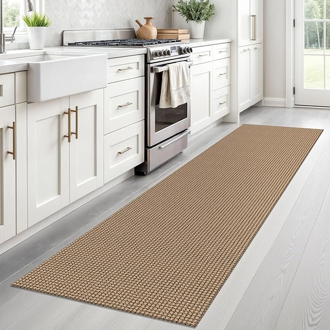 Braided Runner Rug 2x8 Ft Washable Runners for Hallways Non Slip Kitchen Runner Rug Cotton Entryway Runner Indoor, Woven Floor Carpet for Hall Kitchen Bedroom, Orange/Tan/Brown