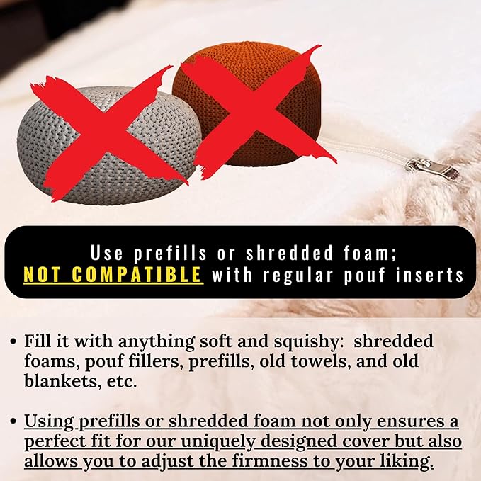 DaDalogy Bedding Lavender Grey Faux Fur Ottoman Pouf Cover [NO Insert] - Soft Cozy Geometric Décor with Zipper- 1-Piece 18" x 18" x 18"