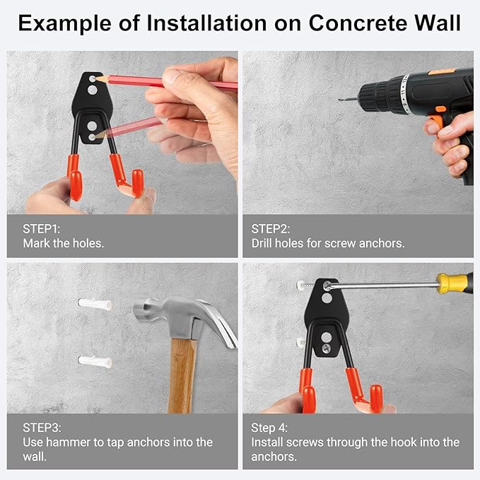 Garage Hook Heavy Duty Wall Storage Hangers, 32 Pack Garage Storage Hooks Steel Tool Orange for Ladders, Ropes, Garden Tools