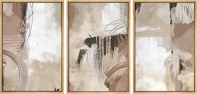 SIGNWIN Framed Canvas Print Wall Art Set Brown Pastel Watercolor Paint Strokes Shapes Abstract Illustrations Modern Art Decorative Nordic Calm/Zen for Living Room, Bedroom, Office - 24"x36"x3 Natural