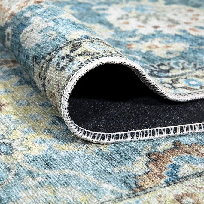 Bloom Rugs Caria Washable Non-Slip 6x9 Rug - Blue/Beige Traditional Area Rug for Living Room, Bedroom, Dining Room, and Kitchen - Exact Size: 6' x 9'