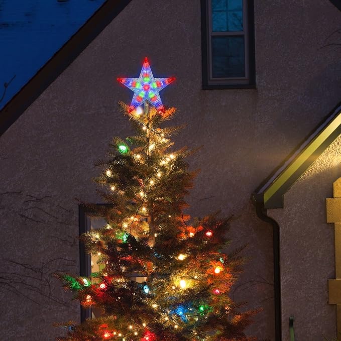 LAMPHOME Christmas Tree Topper, Christmas Star Tree top Decor Light for Christmas Holiday Home Fit for General Size Xmas Tree, 8.7inch (Multicolor)
