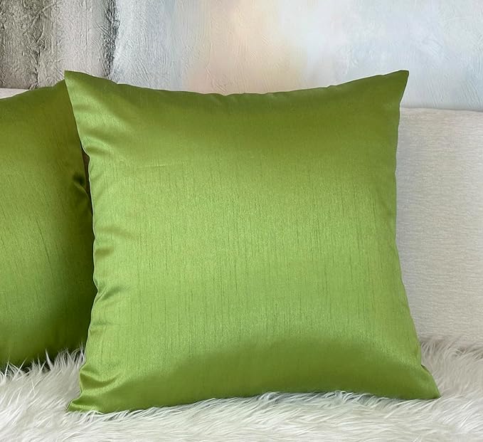 Aiking Home 18x18 Inches Faux Silk Square Throw Pillow Cover, Zipper Closure, Green (Set of 2)