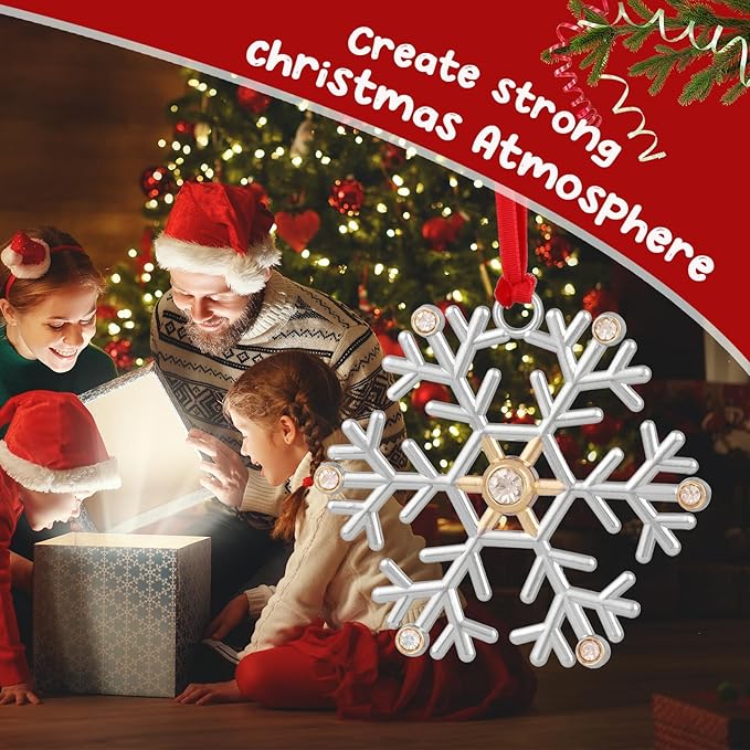 Snowflake Christmas Ornament Set - Silver & Gold Plated Metal Snowflake Ornaments for Christmas Tree - Annual Holiday Keepsake (Style C)
