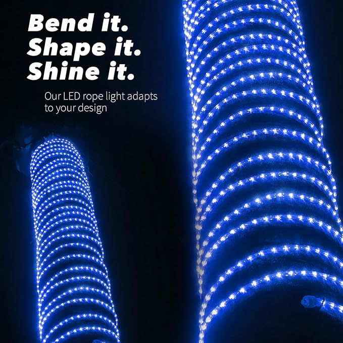 WYZworks 1116LEDs, 100ft LED Outside Rope Lights, Waterproof Permanent Outdoor ETL Certified Connectable Clear Tube, Christmas Palm Tree Holiday Decorative Landscape Patio Accent Lighting - Blue