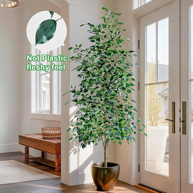 6FT Artificial Ficus Trees Indoor Faux Trees Indoor Fake Floor Plants Tall Artificial Tree with White Pot Faux Tree Fake Indoor Tree Silk Plants Artificial Trees for Home Decor Indoor