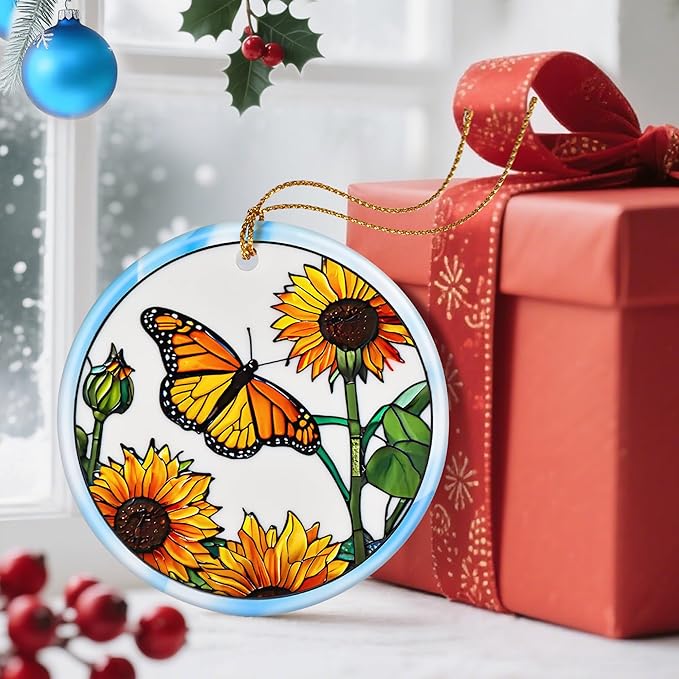 Christmas Ornaments, Dodosky 2.8in Ceramic Hanging Ornament, Xmas Decor, Christmas Tree Ornaments, Xmas Decorations for Tree, Holiday Ornament, Butterfly Lovers Gifts, Gifts for Women, Mom, Grandma