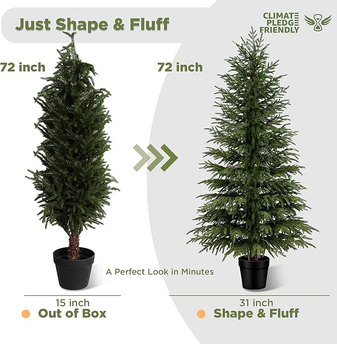 6FT Artificial Norfolk Pine Trees 2-Pack, Real Touch Faux Cedar Topiary Set in Black Pots, Tall Indoor Outdoor Fake Evergreen Plants for Living Room, Entryway, Office Decor