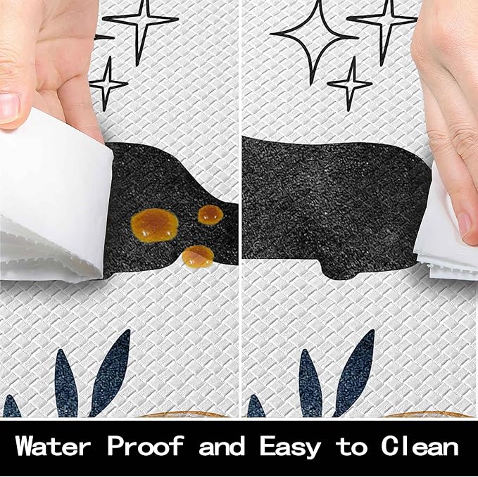 Boho Kitchen Rug Mats for Floor Cushioned Anti Fatigue Kitchen Rugs Sets of 2 Botanical Black Cat Non Slip Waterproof Comfort Memory Foam Standing Floor Mat for Office Laundry Sink Desk