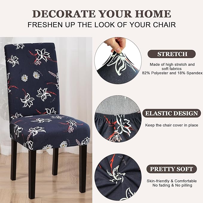 Sufdari Dining Chair Covers,Kitchen Chair Cover,Parsons Chair Slipcover,Spandex Chair Protectors for Dining Room Stretch Chairs Cover Set of 8 -Daisy Floral