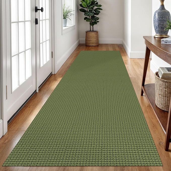 Braided Runner Rug 3x10 Ft Washable Runners for Hallways Non Slip Rubber Backed Kitchen Runners Cotton Long Entryway Runner Indoor, Woven Carpet for Hall Kitchen Entryway, Green