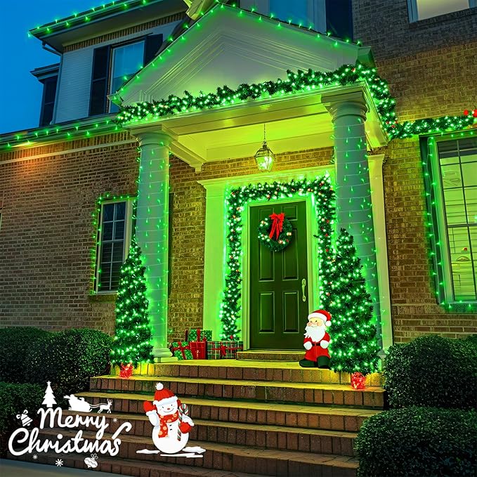 JMEXSUSS 400 LED Green Christmas Lights Indoor Outdoor, 132ft String Lights Plug in with Remote, 8 Modes Clear Wire Christmas Tree Lights for Room Garden Patio Outside Party Xmas Tree Decor