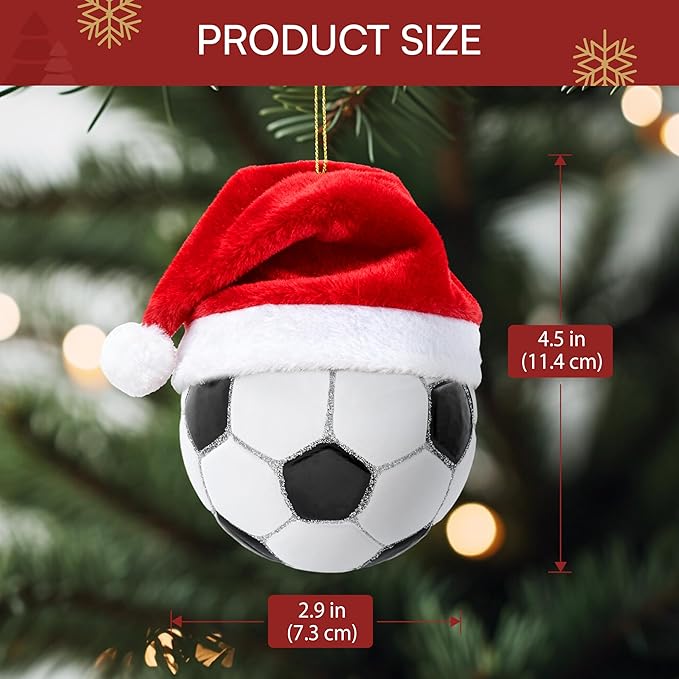 Joiedomi Christmas Soccer Glass Small Ornament, Sports Ball Ornaments Blown Mini Soccer Decor for Tree Hanging Preppy Decorations Outdoor Indoor, Xmas Gifts Party Favors