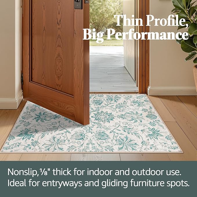 jinchan Torino Floral 5x7 Area Rugs Vintage-Inspired Design Accent Rug Machine Washable Ultra Thin Low Pile Non-Slip Traditional Carpet for Living Room Bedroom Dining Room Home Office