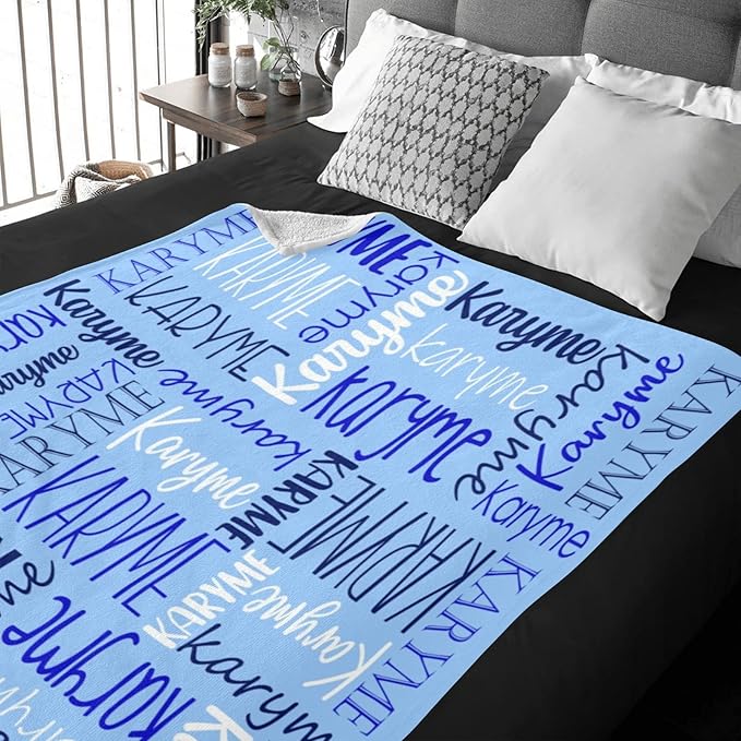 Personalized Blankets with Names Baby Gifts for Girls Boys Custom Soft Fleece and Sherpa Name Blanket for Kids and Adults Birthday for Daughter Son Granddaughter Grandson (Light Blue)