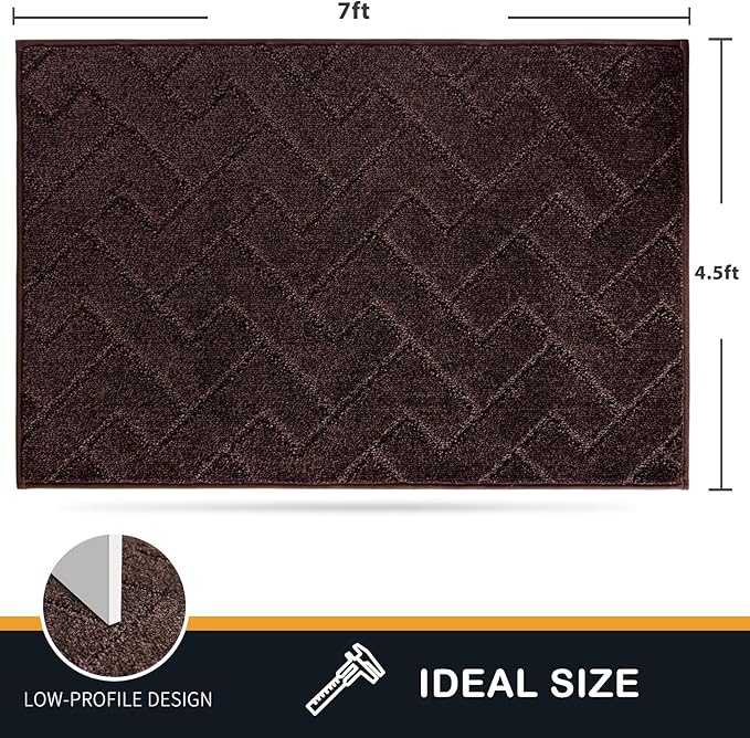 PURRUGS Easy Care Area Rug 4.5ft x 7ft, Non-Slip Machine Washable Entry Rug, Dog Door Mat, Stain Resistant Accent Rug for Hallway, Bedroom, Living Room and Mudroom, Brown