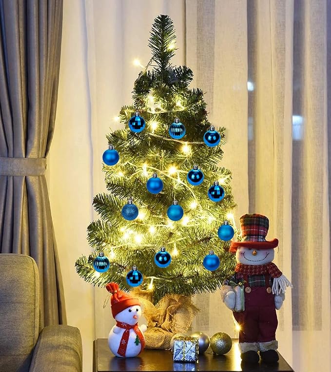 1.57" Blue Christmas Ornaments for Christmas Tree 36 Pcs Mini Shatterproof Balls Christmas Tree Decorations Small Xmas Ornaments Balls with Hanging Loop for Wedding Holiday Party Wreath Home Decor