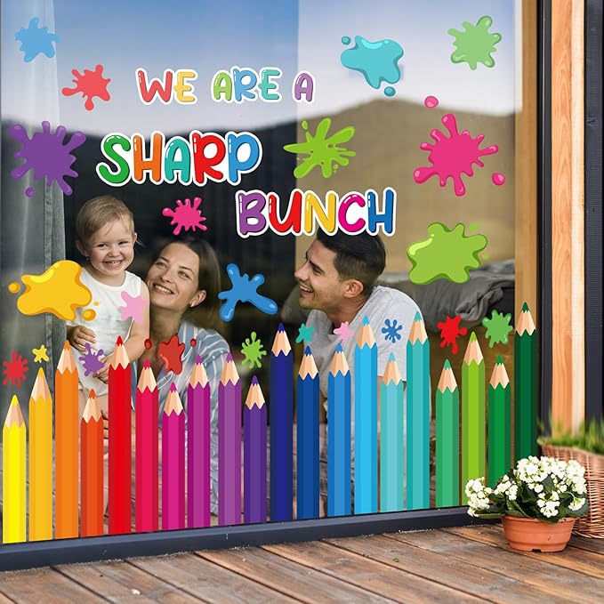 9 Sheets Back to School Window Clings Stickers First Day of School Pencil Double-Sided Window Decals for Welcome Back to School Party Supplies School Home Wall Glass Blackboard Decorations