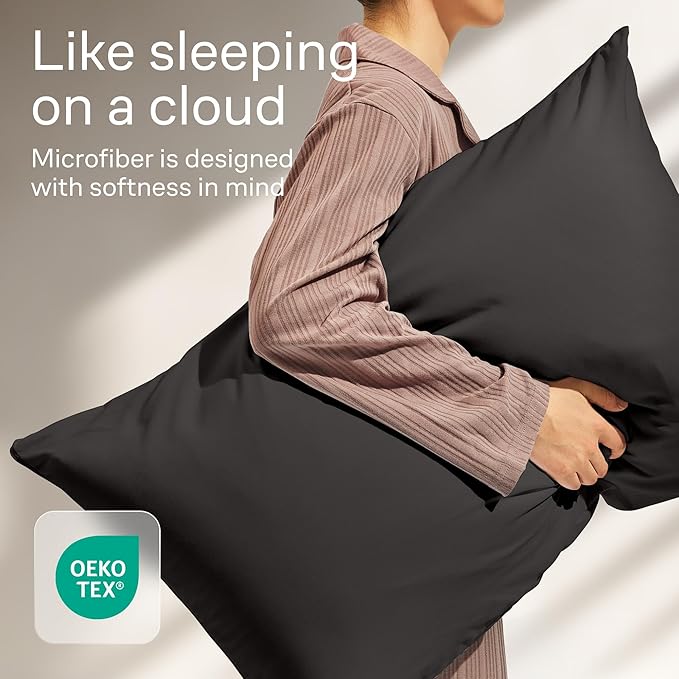 Ultra Soft Pillow Protectors with Zipper King Size - Set of 4 Breathable Pillow Covers - 100% Protection Against Stains, Dust & Dirt - Machine Washable (Black)