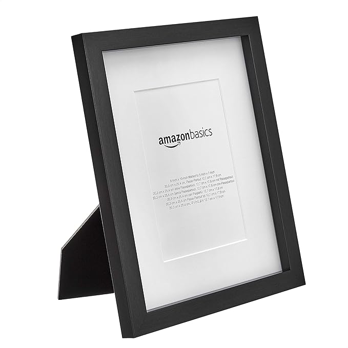 Amazon Basics Rectangular Photo Picture Frame 8 x 10 in & 5 x 7 in with Mat, 2 Pack, Black