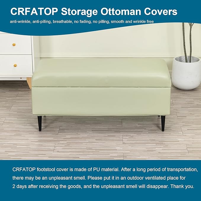 CRFATOP Waterproof PU Ottoman Stool Cover Stretch Folding Storage Footstool Bench Slipcovers Upholstered Foot Chest Chair Covers Washable Entryway Furniture Protector with Elastic Bands,M,Green