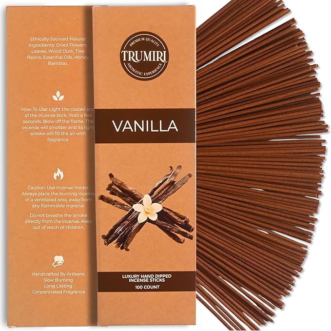 Vanilla Incense Sticks - Pack of 100 Insence-Sticks - Inciensos Aromaticos para La Casa Made with Natural Inscent Ingredients - Scented Insence Non Toxic Incents