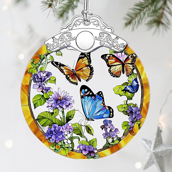 Christmas Ornament, Stained Glass Ornament, Christmas Ornaments for Tree, Hanging Ornaments for Home Decor & Xmas Decorations – Holiday Decor, Gift Ideas, Perfect Holiday & Xmas Gifts - Butterfly