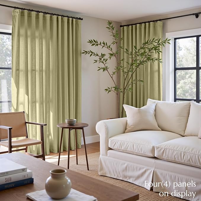 jinchan Linen Blend Curtains 108 inch Extra Long 2 Panels for Bedroom Living Room, Light Filtering 50 inch Wide Farmhouse Drapes with Rod Pocket Back Tab(50W x 108L, Sage Green)