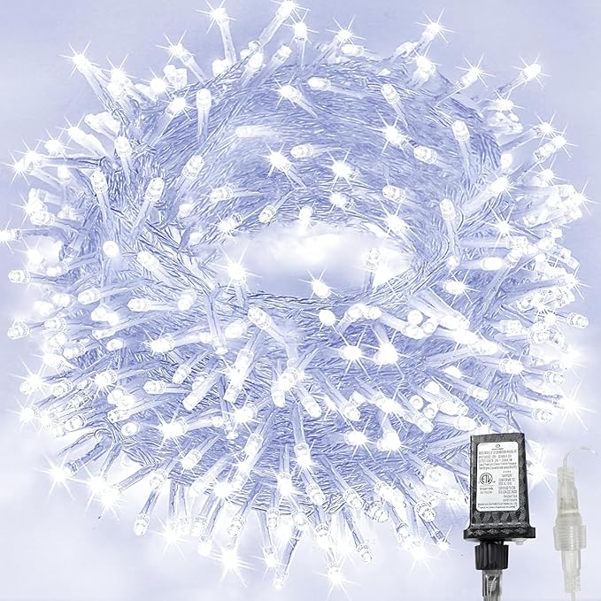 288FT 800LED Extra-Long String Lights Indoor Outdoor Clear Wire, Cold White Christmas String Lights, Plug in Twinkle Fairy Light With Timer and Memory For Wedding Patio Tree Yard Christmas Decorations