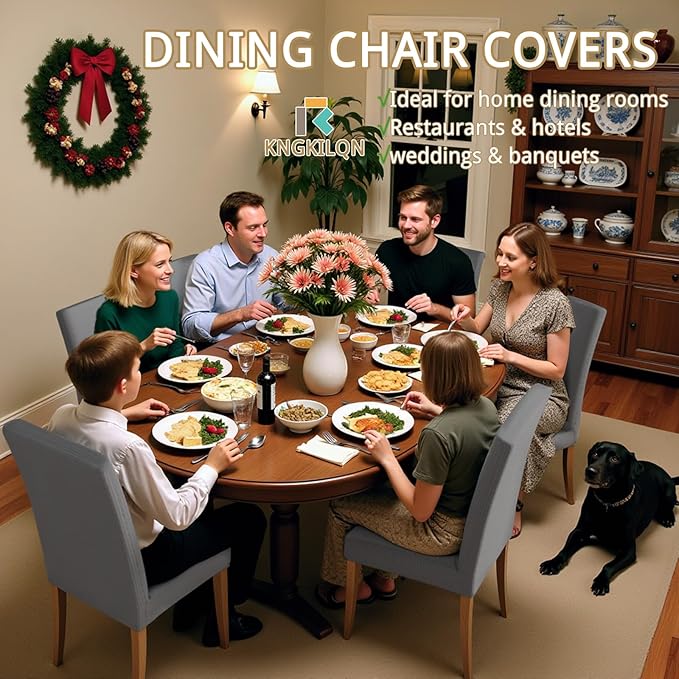 Chair Covers for Dining Room Set of 4, Washable Parson Chairs Slipcover Kitchen Seat Protector for Home, Party, Hotel, Banquet (Grey)