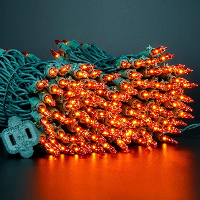YULETIME 200 Orange Christmas Lights, Pack of 2 Sets 33 Feet 100 Count UL Certified Incandescent String Lights (Orange - Green Wire)