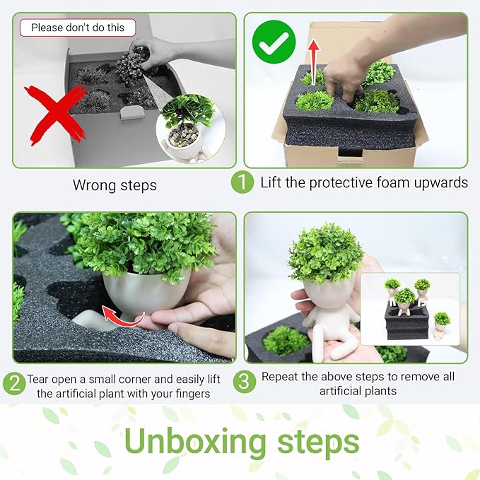 MAKHOT 4 Packs Creative Fake Plants Artificial Succulents Plants in Ceramic Human Shaped Pots, Cute Faux Succulents Mini Plant for Room Bathroom Home Office Desk Accessories Decor(White)