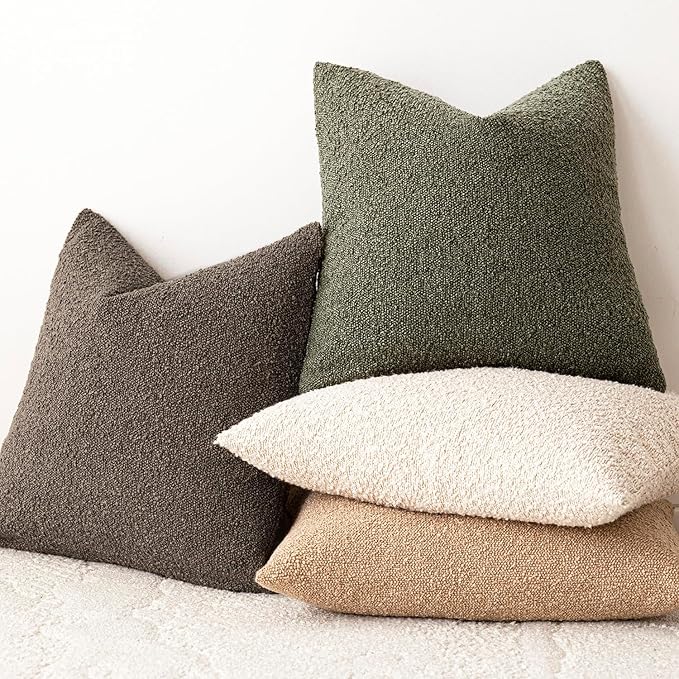 Foindtower Pack of 2 Modern Textured Boucle Throw Pillow Covers Accent Solid Decorative Pillow Cases Cozy Woven Couch Cushion Case for Chair Sofa Bedroom Living Room Home Decor 20x20 Inch Moss Green