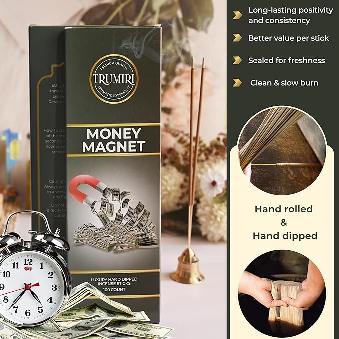 Money Magnet Incense Sticks - Pack of 100 Insence-Sticks to Attract Money - Made with Natural Raw Ingredients - Non Toxic Inciensos Indian Spiritual Insense Inscents