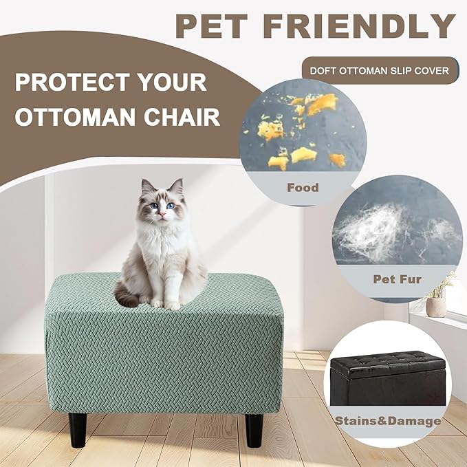 Eco-Ancheng Ottoman Cover Stretch Rectangle Footrest Stool Slipcover Ottoman Bench Covers Jacquard Footstool Protector Covers Storage Ottoman Slipcovers for Foot Stool with Nonslip Elastic Bottom,04