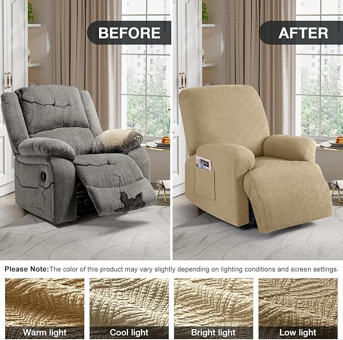 Timeles Recliner Covers Recliner Chair Covers Reclining Couch Covers Sofa Slipcovers Stretch Soft Washable (Single-Seater, Khaki)